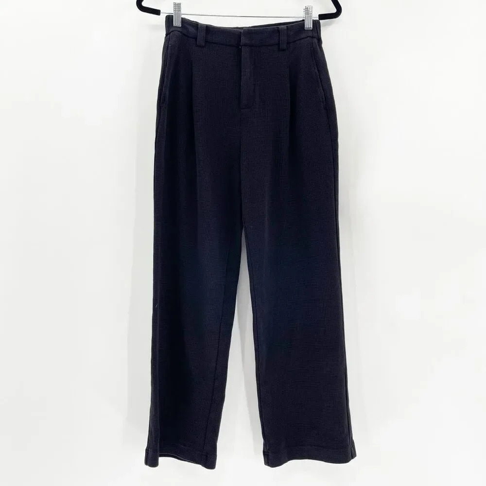 Have Rice Women Wide Leg Pants Size M Black Waffle Knit Trouser‎